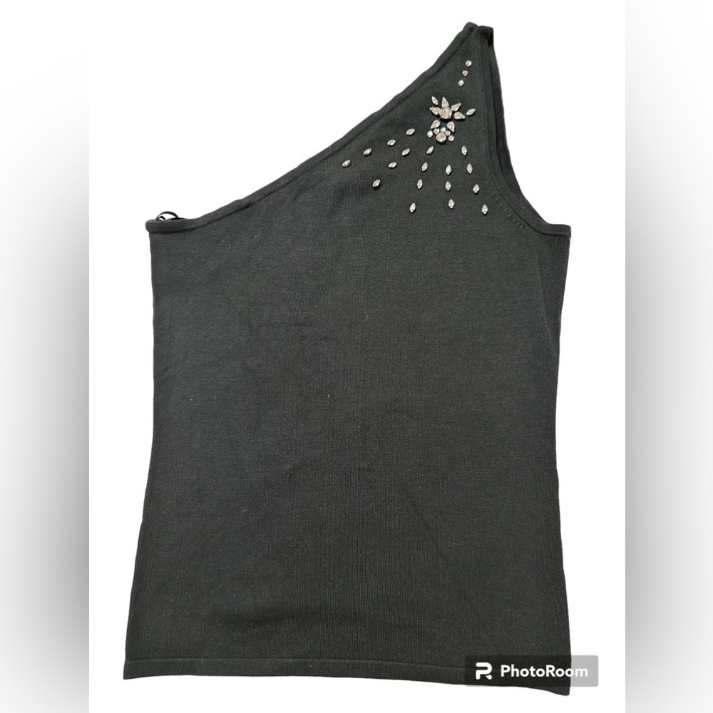 The Limited Stretch One Shoulder Silk/Nylon/Lycra Blend Black Top